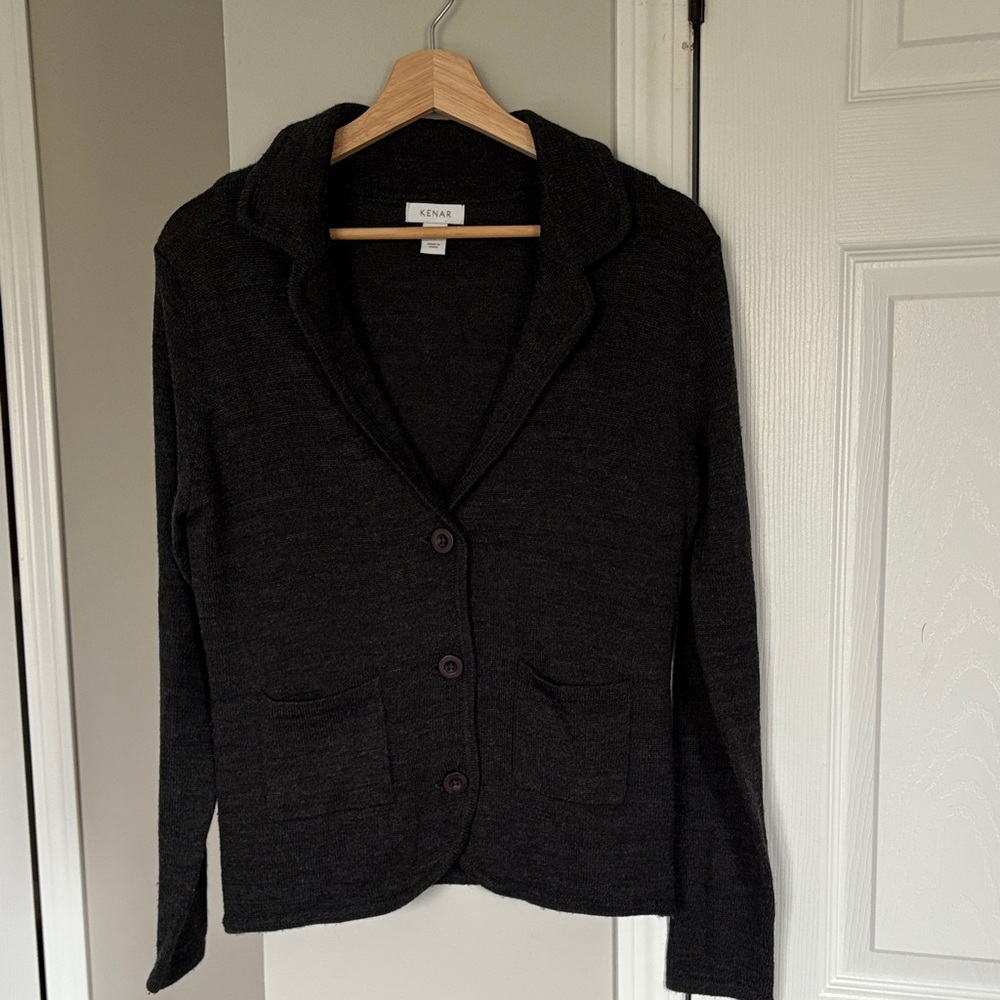 Kenar Charcoal Wool Cardigan Sweater